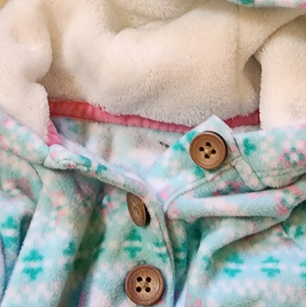 EUC Carter's hooded fleece footless long romper Fair Isle print